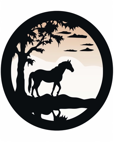 a circle with horse inside it SVG Papercut Template, svg cut files, Silhouette, Clipart Vector, flat black lines on white background, Cricut, in style of foxsister