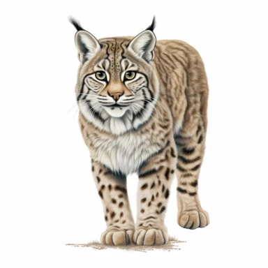 high def photograph clipart vector image with plain white background of a bobcat. extremely detailed. 35mm lens. 8k. Ultra HD.