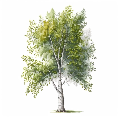 watercolor, realistic detailed birch tree, clipart, white background