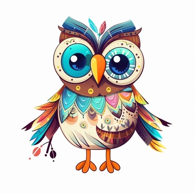 A super-cute tribal bird, Perfect for nursery art and children's book illustration style, simple, cute, full color, clipart, watercolor illustration, single object, white background for removing background