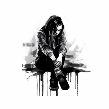 sad, lonely, hopeless, depression, dark, expressionism, artistic clipart border, white border, cutout border, borderless design