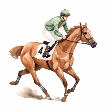 realistic horse racing with jockey watercolor clipart single design, 8k