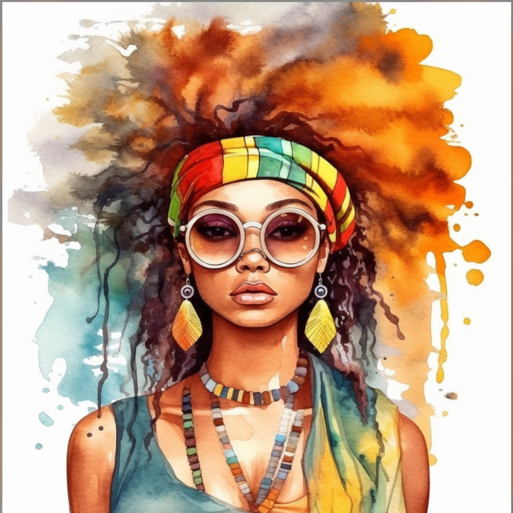 watercolor, hippie black woman, clipart - Clip Art Library