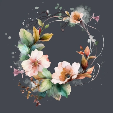 realistic watercolor weaths and branches and flower of April, clipart , art contest winner , masterpiece