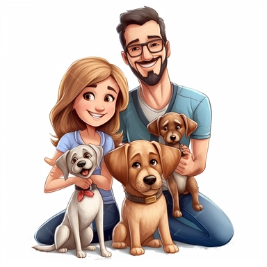 family clipart mom dad kids dog cat photorealistic clipart,on white background