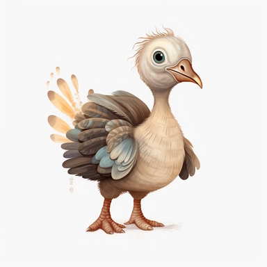 cute baby Wild turkey clipart, happy, animal only, isolated on white background, illustration, pastel colors, no shadow, vector, high definition, Full HD, 8k