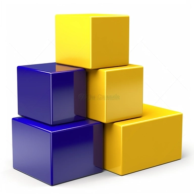 three building blocks. cartoon style, vector art. high contrast. color palette: yellow-gold, navy blue, bright violet. icon, sticker, clipart, logo. white background