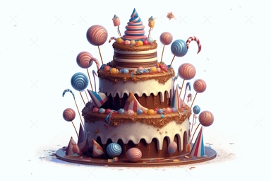 Celebration party birthday cake with lots of icing and decorations sublimation clipart, 4th of July theme, intricate detail, illustration style, 4k, high solution, on the white background