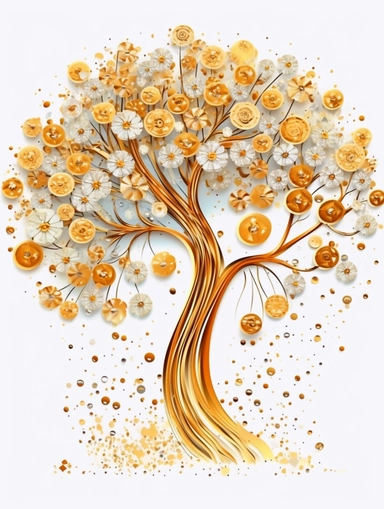 africa accacia tree art of quilling clipart, gold and glory pastel mute soft colors, illustration, white solid background,