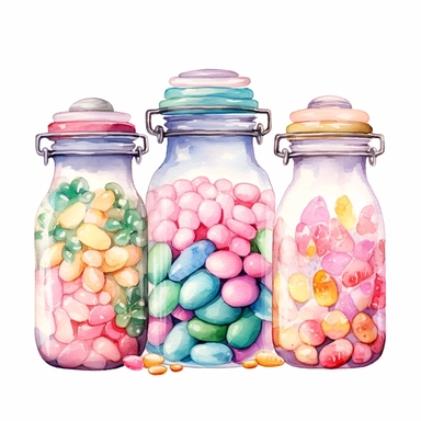 whimsical watercolour clip art against a white background easter themed candy in glass jars