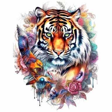 Watercolor colorful on the ocean birds flower tiger on the forest Sublimation Clipart desert cartoon t-shirt graphic, vector,contour, isolated on a white background