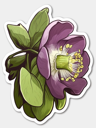 Isometric Sticker Clip Art of Helleborus orientalis, children friendly, illustrated in a playful and realistic style, perfect for any special occasion, cut out in the shape of Helleborus orientalis, with no visible background, giving it the appearance of a sticker, conveying a mystical and whimsical mood, edited with Adobe Photoshop to adjust brightness and contrast, rendered as a transparent PNG file with a high resolution to ensure a crisp and clear image with no pixelation, suitable for vario
