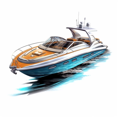 power boat, in the style of realistic and hyper-detailed renderings, sketchfab, ahmed morsi, realistic paintings, use of common materials, handcrafted designs clipart with white background