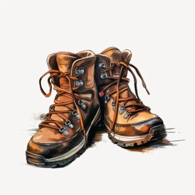 hiking boots, clipart, white background, realistic
