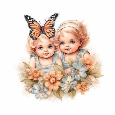 cute but realistic color pencil sketch clipart. baby butterflies , sitting in the flowers