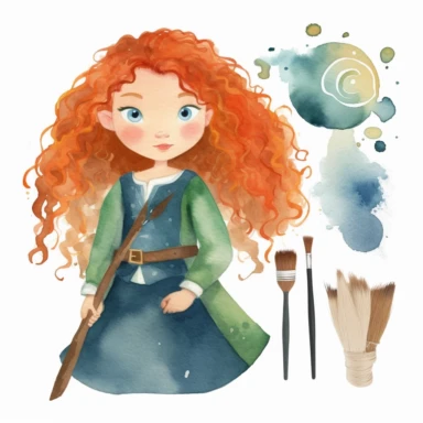watercolor clipart, Merida from Brave, high detail, single design, 8k
