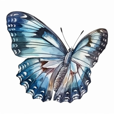 Blue Clipper Butterfly colored with watercolor, clipart, isolate in white background