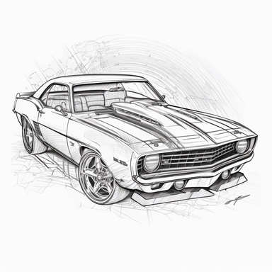 line drawing of 1969 Chevrolet Camaro muscle car clipart