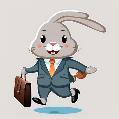 Happy rabbit wearing a suit and tie, carrying a briefcase clipart