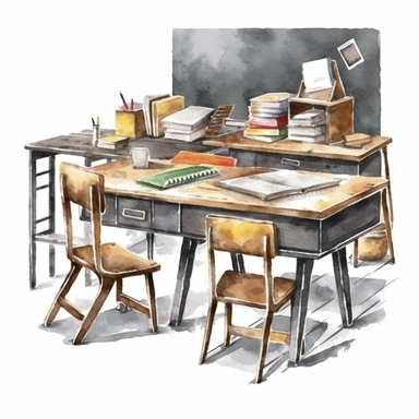 watercolor clipart school blackboard, class room desk, hight quality white background