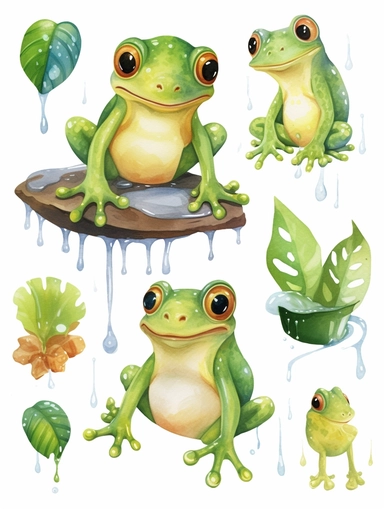 frog Watercolor Clipart, Cute Baby Shower Graphics