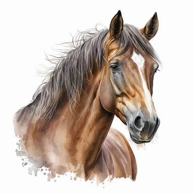 cartoon horse, young horse, comics style, white background, watercolour, clipart, Vector graphic in watercolor style of a horse , horse head , soft, brown ,grey