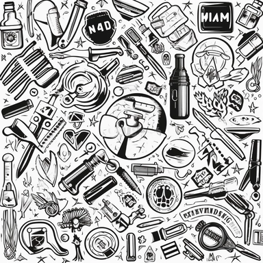crime drugs mayhem and violence as corporate clipart icons, black line art icons
