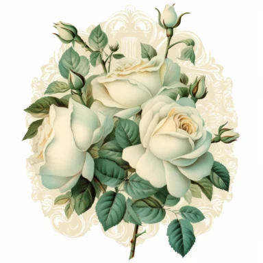 vintage labels with ivory roses light aqua clipart with white background