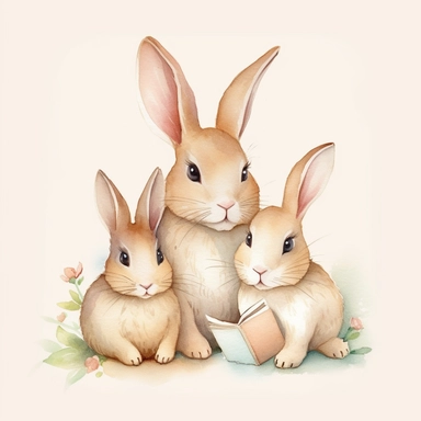 cute little rabbit family, cute bunnies, clipart, watercolor, white background, colorful, high quality, high definition, 8k
