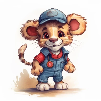 Cute anthropomorphic baby lion wearing a denim vest with a red bandana around its neck, paired with blue jeans and black cowboy boots clipart,smile expression,running pose dynamically, front side view, in the style of watercolor cartoon clipart, beatrix potter style,pixar style, high resolution, composition free space, pastel color scheme, soft and tender, watercolour clipart, watercolor illlustration for kids and children,isolated white background, clipart most popular on etsy, book illustratio