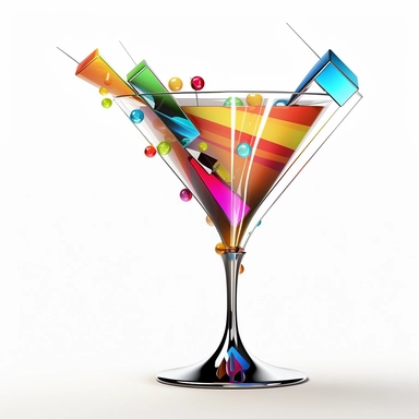 Sharp Illustration of a Martini Cocktail clipart aginst white background, illustration style, vibrant colors, unreal engine 5, detailed illustration, high resolution, high quality, solid white background
