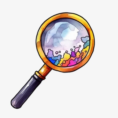 Chemical Magnifying Glass drawing, illustration clipart, detailed, black outline, white background, digital art, watercolor
