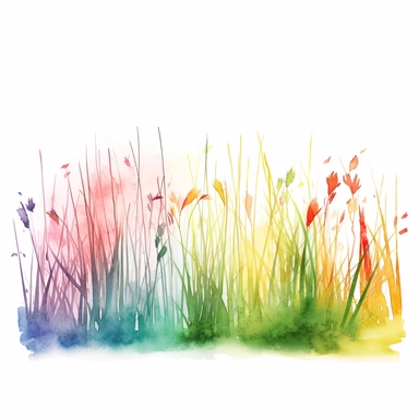 page divider of grass, clipart, watercolour, white background, rainbow colours