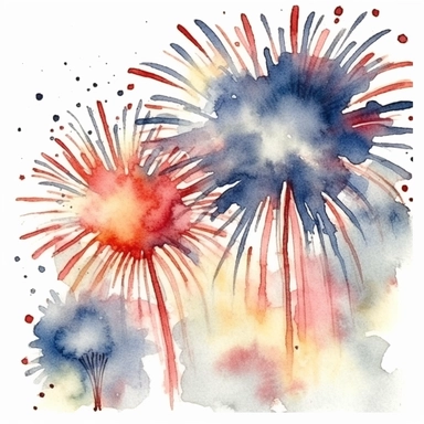 4th of July, watercolor clip art AR 3:2