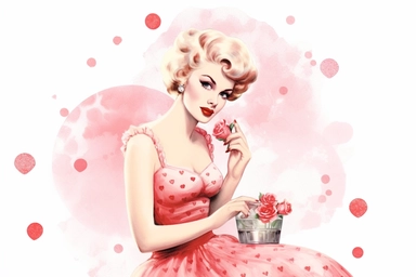 1950s Pin up girl valentines day watercolor clipart