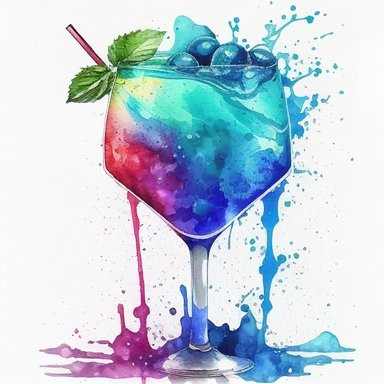 Watercolor Colorful glass of Drink and blue Cocktail Clipart ,high quality, highly detailed, watercolor , hand-drawn animation , vibrant color, bright colors, romantic, , watercolor,