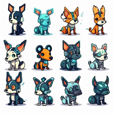 adorable simple cyberpunk dog breeds clipart, white background, adobe illustrator vector