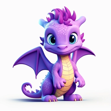 cute newborn purple two-tone glass dragon clipart in Pixar style