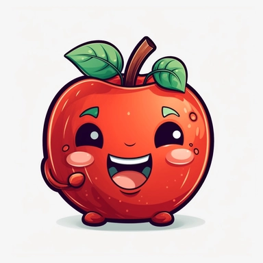 cute Apple, happy and smiling, bold line, clipart, sticker, white background, no shadow, 8k detail