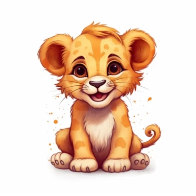 happy cute baby lion , hand draw Illustration clipart, 4K, extremely detailed Sublimation Clipart,Cartoon,hyper realistic, intricate detail, illustration style,high solution,on the white background