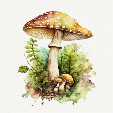 woodland mushroom, archive illustration, cute, watercolor, white background, clipart