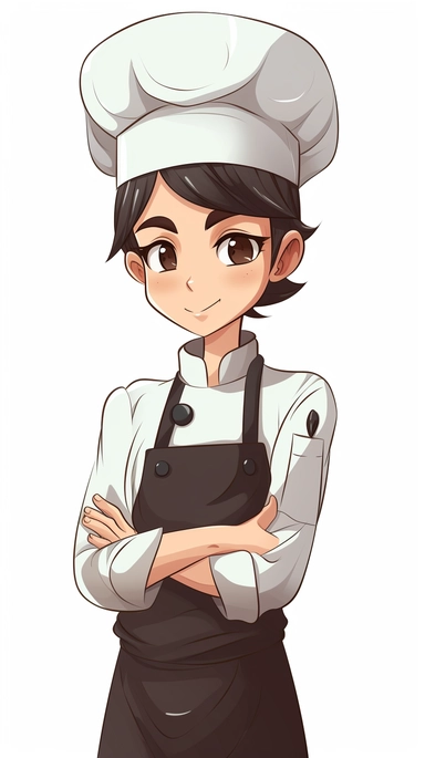 a chef male or female, clipart style, white background