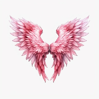 pink heart angel wings illustration clipart, detailed, black outline, white background, 4k, watercolor, digital art