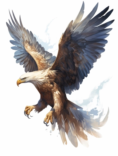 an art nouveau advertising poster of a regal looking eagle, clipart png, realistic, digital painting, WHITE BACKGROUND, fantasy style, realistic, painting, watercolor, 8k, ultra details,