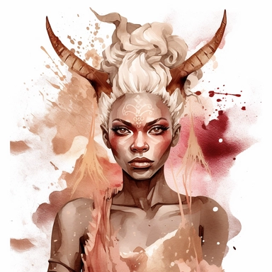 boho fantasy female elf african American clipart with pointy ears, beautiful, gold, white and, ash hair with beautiful glittery clothing in deep burgundy, white, rose gold , and splashy watercolour background