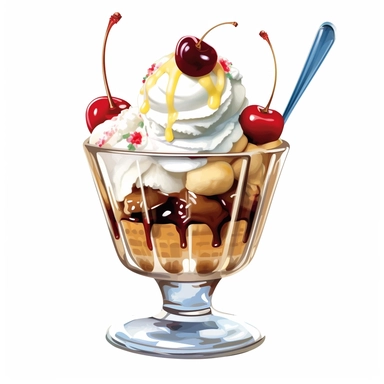 ice cream sundae, clipart, white background
