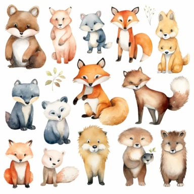 Woodland Animals, Watercolor animals, watercolor Nursery Clipart, Fox, Bear, Deer, HedgehogAnalyze listing <@1110215565999611998>