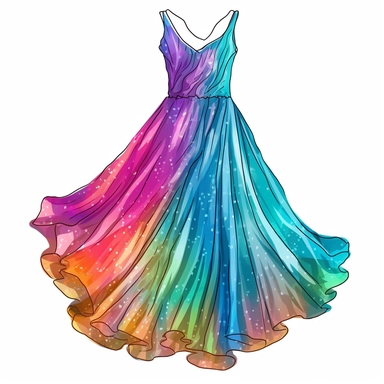 Disco chiffon dress clipart, hand drawn art isolated on white background, sparklecore