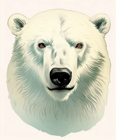 Vintage 1920 Front View Portrait of polar bear Head looking at the camera Illustration , Chromolithograph, Die Cut, 1920s Illustration, Vintage, Chromolithograph, Colorful, Antique, Ephemera, Clipart, 8k, Isolated on white