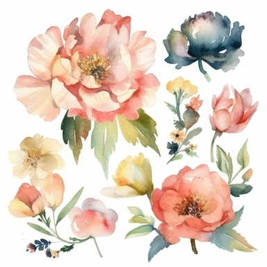 6 watercolor fancy mothers day clipart, isolated on white background,space out--ar3:2--s1000
